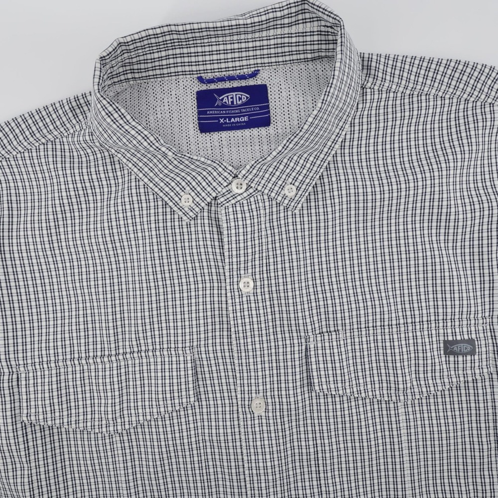 AFTCO Plaid Performance Fishing Vented Shirt Fripp Island Short Sleeve Mens XL